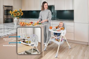 Ecotoys KRZESEŁKO DO KARMIENIAZ FUNKCJĄ BUJACZKA DLA DZIECI 6W1 SKŁADANE SZARE 6