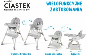 Ecotoys KRZESEŁKO DO KARMIENIAZ FUNKCJĄ BUJACZKA DLA DZIECI 6W1 SKŁADANE SZARE 7