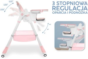 DUŻE SKŁADANE WIELOFUNKCYJNE KRZESEŁKO DO KARMIENIA 5W1 PAPUŚ RÓŻOWE 12