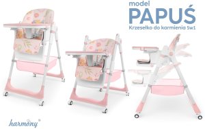 DUŻE SKŁADANE WIELOFUNKCYJNE KRZESEŁKO DO KARMIENIA 5W1 PAPUŚ RÓŻOWE 6