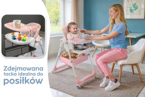 DUŻE SKŁADANE WIELOFUNKCYJNE KRZESEŁKO DO KARMIENIA 5W1 PAPUŚ RÓŻOWE 8