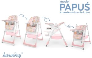 DUŻE SKŁADANE WIELOFUNKCYJNE KRZESEŁKO DO KARMIENIA 5W1 PAPUŚ RÓŻOWE 10