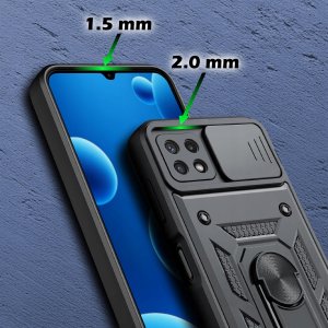 Etui Pancerne CZARNE SLIDE do Samsung A22 5G WZMACNIANE + 2x Szkło 9H 4