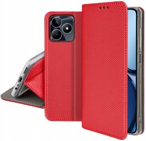 Etui z klapką do Realme C53 | C51|NOTE 50 Zamykane Czerwone Futerał +Szkło 5