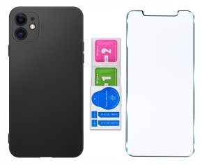 Etui Czarne Matowe Silikon Slim do iPhone 11 + SZKŁO 9H 6