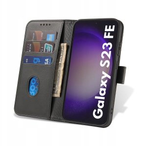 Etui do Samsung Galaxy S23 FE Skórzane PORTFEL SKIN CASE +Szkło OCHRONNE 9H 2