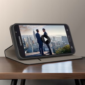 Etui z klapką do Samsung Galaxy J7 2016 Zamykane Czarne Futerał + Szkło 9H 3