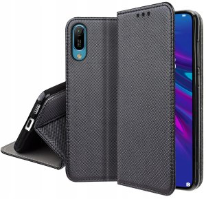 Etui z klapką do Huawei Y6 2019 Zamykane Czarne Futerał + Szkło 9H 5
