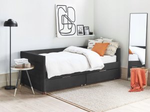 Łóżko dzienne z szufladami Welur MARRAY 90 x 200 cm Czarny 2