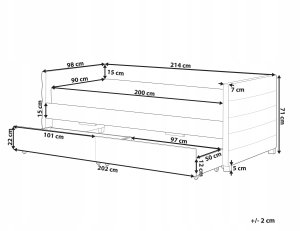Łóżko dzienne z szufladami Welur MARRAY 90 x 200 cm Czarny 3