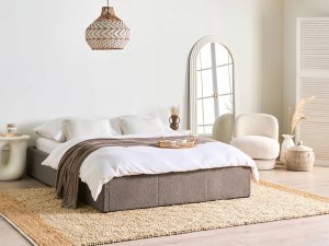 Łóżko z pojemnikiem bez zagłówka Boucle DINAN 140 x 200 cm Beżowoszary 2