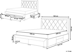 Łóżko z szufladami Welur LIEVIN 180 x 200 cm Kremowy 3