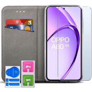 ETUI SKÓRZANE do Oppo A80 5G MAGNETYCZNE BOOK CASE TOKRA SZKŁO 9H 2