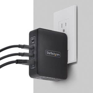 Ładowarka StarTech .com 140W USB-C Wall Charger, USB-C/USB-A, PD GaN Power Adapter - Zasilacz - Technologia GaN - 140 Watt - 5 A - Power Delivery 3.1 - 4 wyjściowe złącza (USB, 3 x USB-C) - czarny 5
