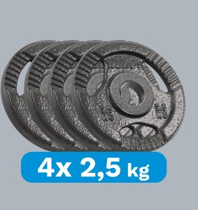 Obciążenie żeliwne olimpijskie zestaw 4x2.5kg, otwór 51mm, talerz z uchwytami, REBEL ACTIVE 6
