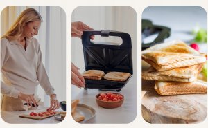 Opiekacz Do Tostów Kanapek Sandwich Toster Elektryczny Srebrny 750W 16