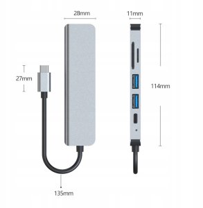 HUB USB Adapter 6w1 HUB USB-C HDMI SD 4K Macbook M1 AIR 8