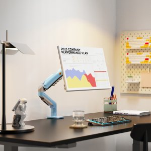 F80-XM Gulf Blue Solidny Ergonomiczny Uchwyt do Monitora 17'-30' Regulacja 3D VESA PIVOT 7