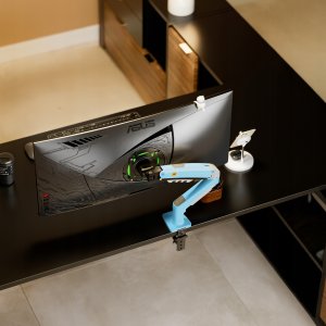 F80-XM Gulf Blue Solidny Ergonomiczny Uchwyt do Monitora 17'-30' Regulacja 3D VESA PIVOT 8