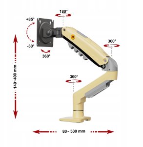 F80-XD Lava Yellow Solidny Ergonomiczny Uchwyt do Monitora 17'-30' Regulacja 3D VESA PIVOT 7