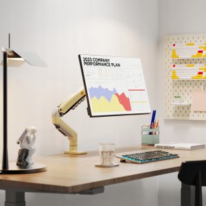 F80-XD Lava Yellow Solidny Ergonomiczny Uchwyt do Monitora 17'-30' Regulacja 3D VESA PIVOT 8