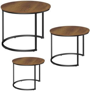 Lean Zestaw Okrągłe Stoliki Kawowe 3w1 Vintage Naturalne Drewno 51cm 40cm 30cm 2