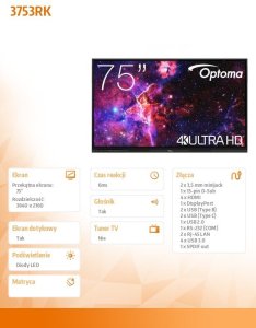 Monitor Optoma Monitor interaktywny 75 cali IFPD 3753RK H1F0H07BW101 14