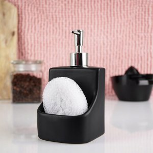 Dozownik płynu do naczyń z pojemnikiem na gąbkę i z gąbką ceramiczny czarny 400 ml 2