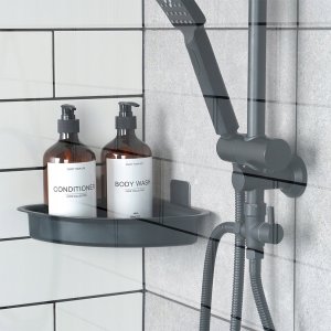 Półka pod prysznic czarna narożna przyklejana 28x22x8 cm 4