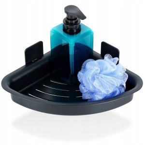 Półka pod prysznic czarna narożna przyklejana 28x22x8 cm 6