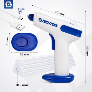 PISTOLET DO KLEJU NA GORĄCO 35 W + KLEJ WKŁADY 7 MM AKUMULATOROWY TECHTOOL 4