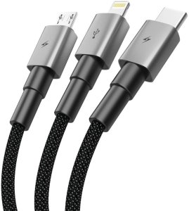 Kabel USB Tech-Protect USB-A - USB-C + microUSB + Lightning 1.2 m Szary (5906302330294) 2