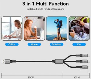 Kabel USB Tech-Protect USB-A - USB-C + microUSB + Lightning 1.2 m Szary (5906302330294) 4