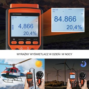 Anemometr wiatromierz miernik wiatru temperatury pomiar prędkości powietrza 3