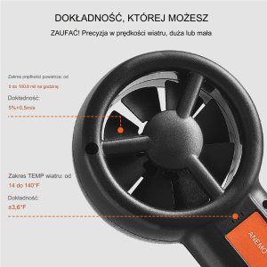 Anemometr wiatromierz miernik wiatru temperatury pomiar prędkości powietrza 7