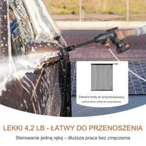 Myjka ciśnieniowa mocna bezprzewodowa akumulatorowa 21V 220W 40BAR 6
