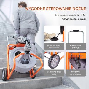 Przepychacz do Rur Kanalizacji 30 m Automatyczna 8 Narzędzi Koła 11