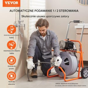 Przepychacz do Rur Kanalizacji 30 m Automatyczna 8 Narzędzi Koła 8