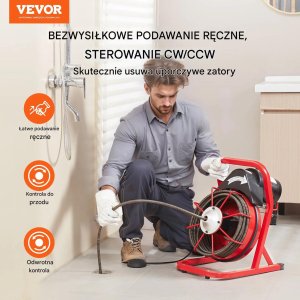 Przetyczka do rur 15m 1,3cm ręczna z 4 głowicami do udrażniania kanalizacji 8