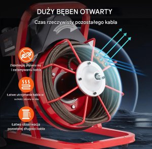 Przetyczka do rur 15m 1,3cm ręczna z 4 głowicami do udrażniania kanalizacji 10