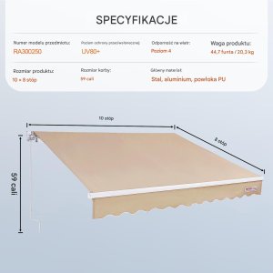 Verk Markiza balkonowa rozporowa ogrodowa tarasowa patio 3 x 2,4 m 6