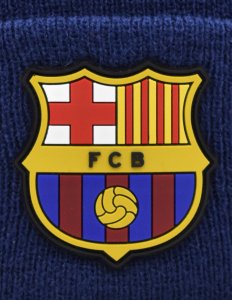Czapka Zimowa Dla Dorosłych FC Barcelona Herb Logo Granatowa Paski Akrylowa 2