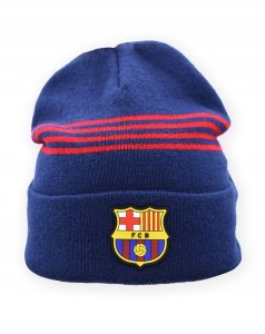 Czapka Zimowa Dla Dorosłych FC Barcelona Herb Logo Granatowa Paski Akrylowa 3
