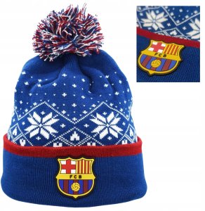 Czapka Zimowa FC Barcelona Dziecięca Pompon Herb Śnieżynka Świąteczna 2