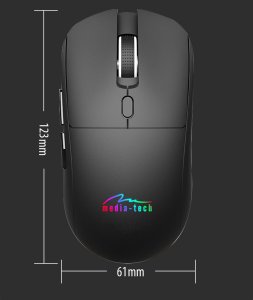 SILENT & RECHARGE - Dualna Bezprzewodowa Mysz Optyczna Bluetooth / RF 2.4GHz. Cichy klik, ładowalna USB-C, 3200dpi, czarna, podswietlenie rainbow. 6