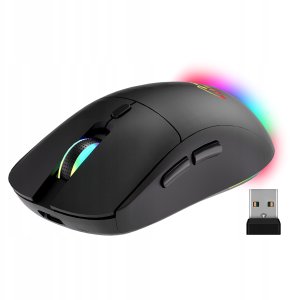 SILENT & RECHARGE - Dualna Bezprzewodowa Mysz Optyczna Bluetooth / RF 2.4GHz. Cichy klik, ładowalna USB-C, 3200dpi, czarna, podswietlenie rainbow. 7