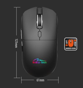 SILENT & RECHARGE - Dualna Bezprzewodowa Mysz Optyczna Bluetooth / RF 2.4GHz. Cichy klik, ładowalna USB-C, 3200dpi, czarna, podswietlenie rainbow. 10