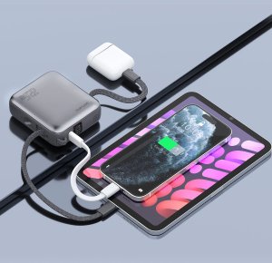 Powerbank 4smarts Pocket Dual Cord 10000mAh 22.5W z wbudowanym kablem USB-C 15cm szary 2