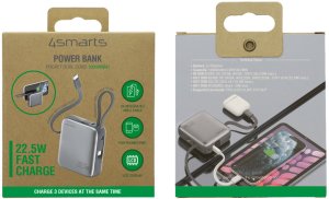 Powerbank 4smarts Pocket Dual Cord 10000mAh 22.5W z wbudowanym kablem USB-C 15cm szary 4