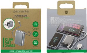 Powerbank 4smarts Pocket Dual Cord 20000mAh 22.5W z wbudowanym kablem USB-C 15cm szary 4